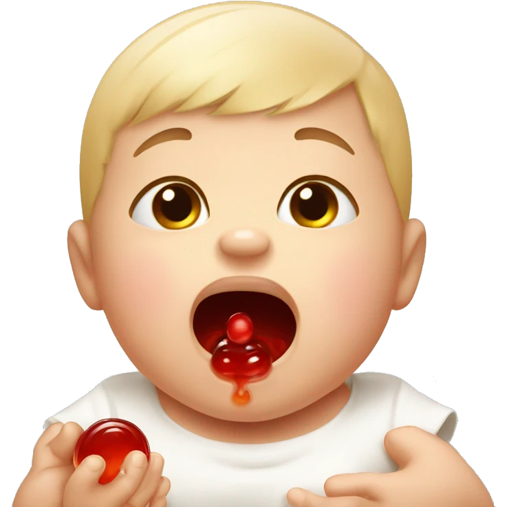 A baby crying with red currant jelly  emoji