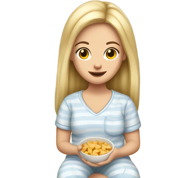 White girl in pajamas with snacks  emoji