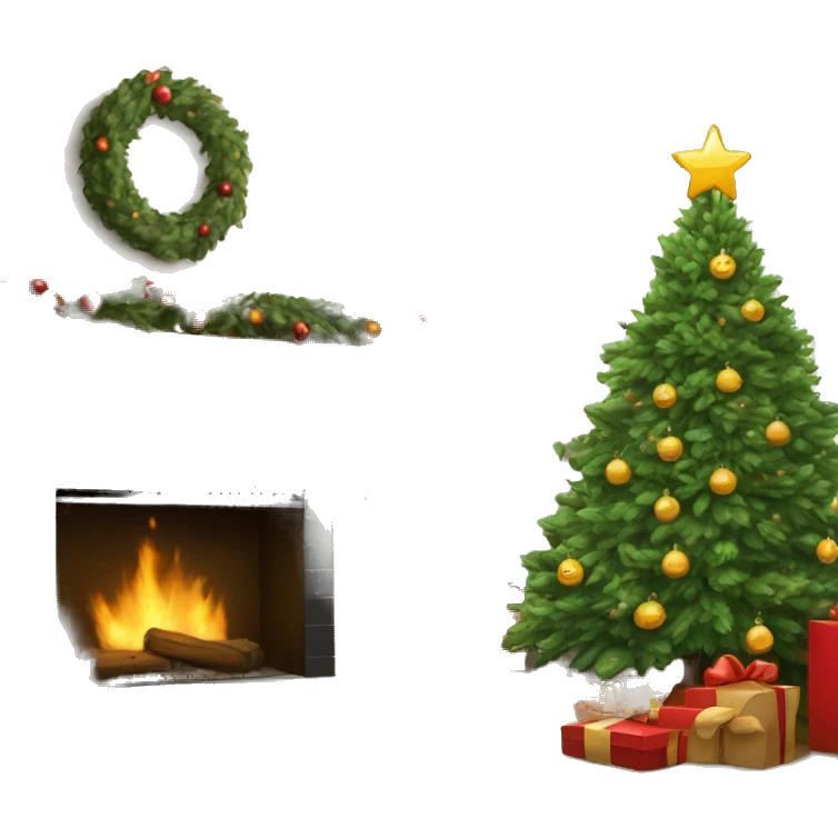 Christmas tree next to fireplace  emoji