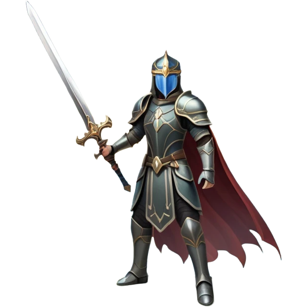 An icon featuring a hero with a closed visor, standing in a majestic, mystical landscape, inspired by RPGs like Elden Ring. The design includes a stunning, ethereal background with towering castles and distant mountains, symbolizing the adventure and mystery. Transparent background emoji