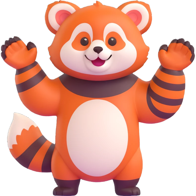 red panda waving and saying hello, friendly expression emoji