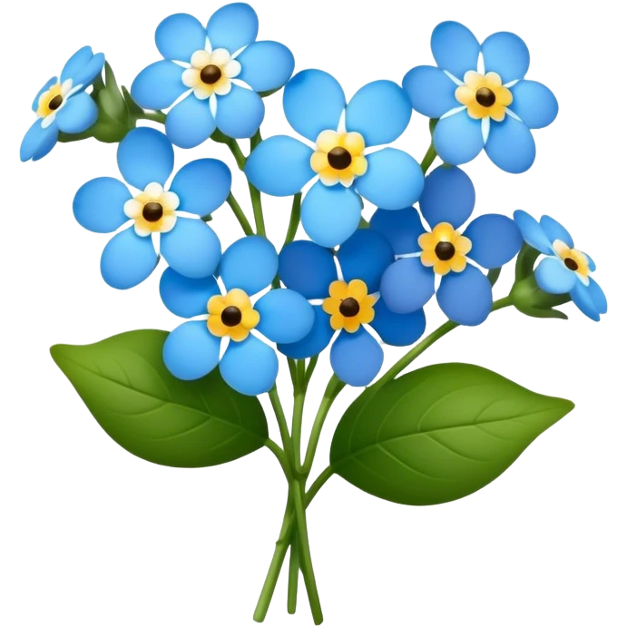 luxuriant, big bouquet Forget-Me-Not flower, stem, leaf emoji