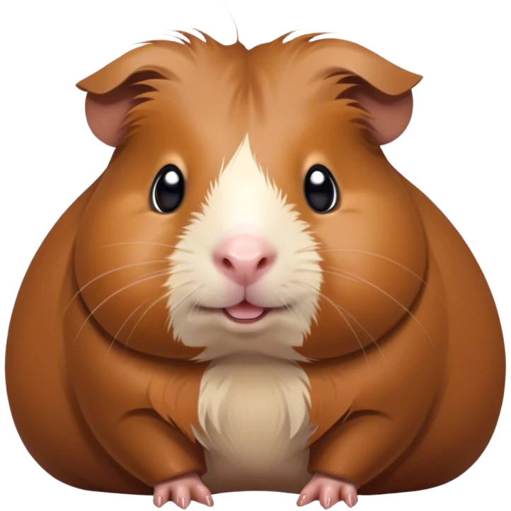 Cinematic Cute Brown Guinea Pig Portrait Emoji, Head tilted playfully and inquisitively, showcasing a velvety brown coat with a natural sheen, round, sparkling dark eyes filled with curiosity, Simplified yet irresistibly adorable features, highly detailed, glowing with a warm, friendly glow, high shine, affectionate and lively, stylized with a touch of whimsy, bright and endearing, soft glowing outline, capturing the essence of a mischievous yet loving guinea pig, so playful it feels like it could nuzzle out of the screen into your arms! emoji
