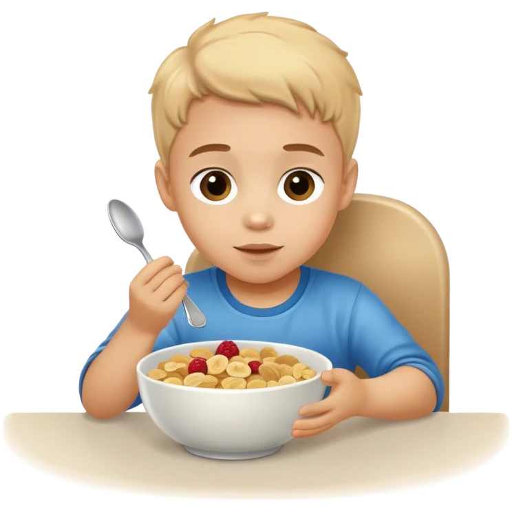 child sitting at the table with a bowl of cereal  emoji