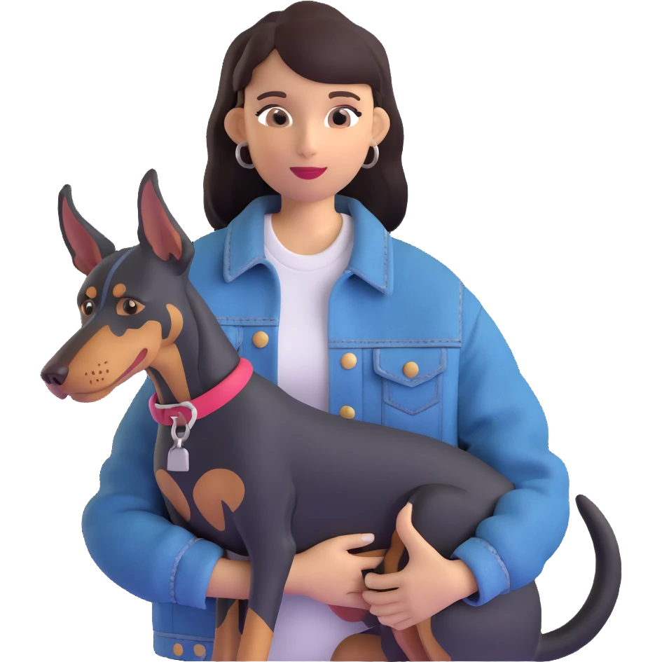 girl wearing denim jacket holding a Doberman emoji