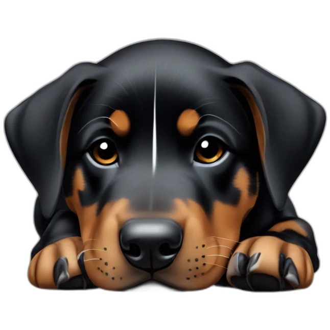 Sleeping black and brown beauceron puppy with white chest and chin emoji