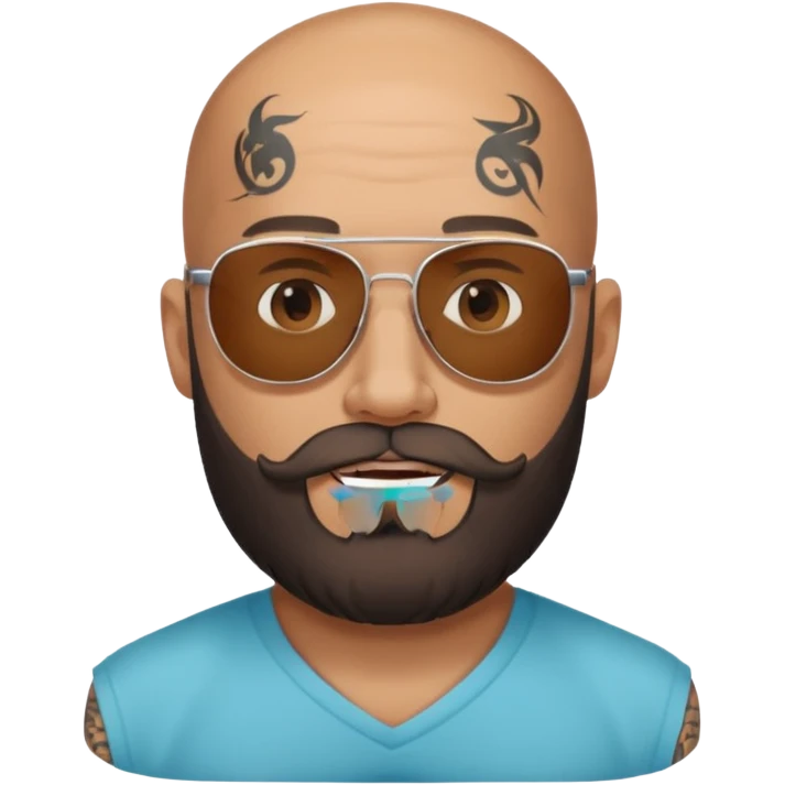 bald man with a beard and tattoo, wearing sunglasses emoji