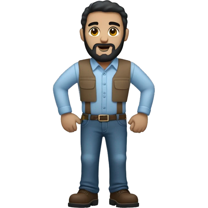 A standing engineer with white skin and black beard, wearing light blue blouse and dark nave jeans and brown shoes  emoji