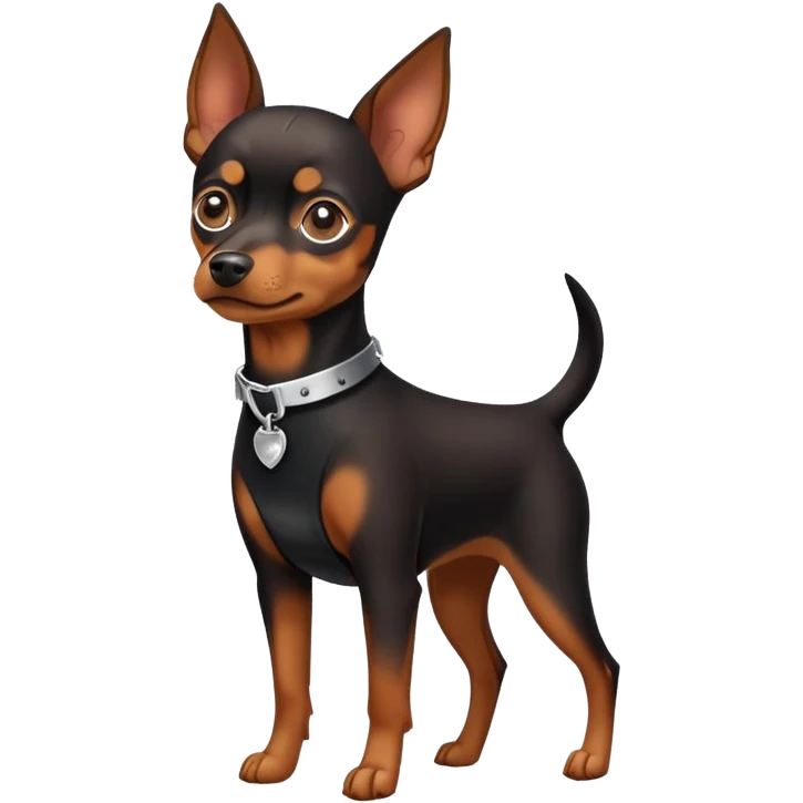 Full body photo of Pinscher dog with collar emoji