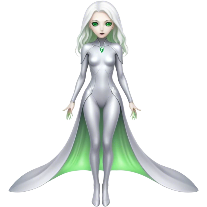 white alien woman, full body, Green eyes  emoji