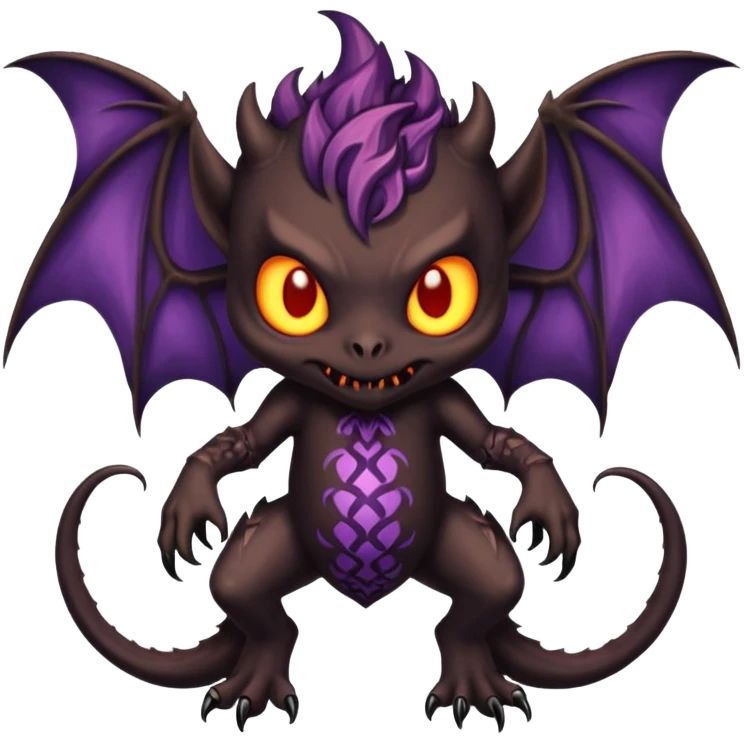 Shiny Fiery Dark Ugly Evil Realistic Glowing Eldritch Horror Cool Edgy Badass Emo Demonic Batty Dusky Ethereal Punky Aural Bioluminescent Hideous Autumn-Leafed-Canine-Litten-Amaura-Salandit-Noibat-Flareon-Fakémon-fusion (full body) with intricate pattern markings emoji
