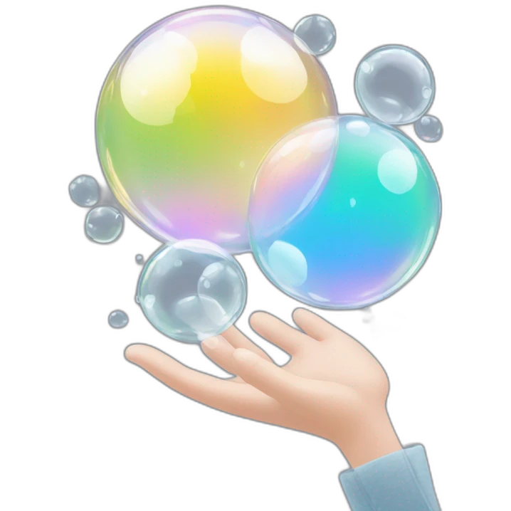 two clear transparent soap bubbles chlorinate each other's hands emoji