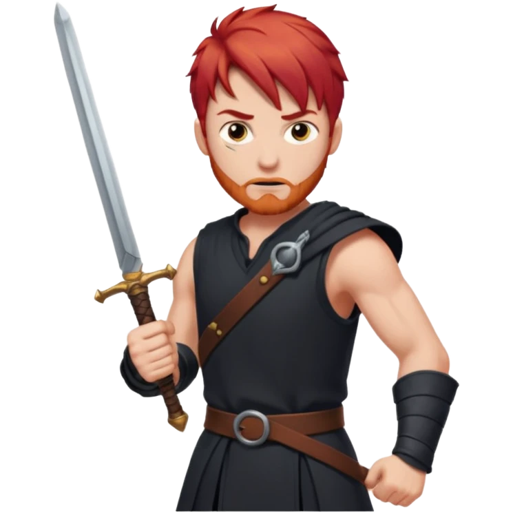 A man with red hair and a missing arm and weilds a sword emoji