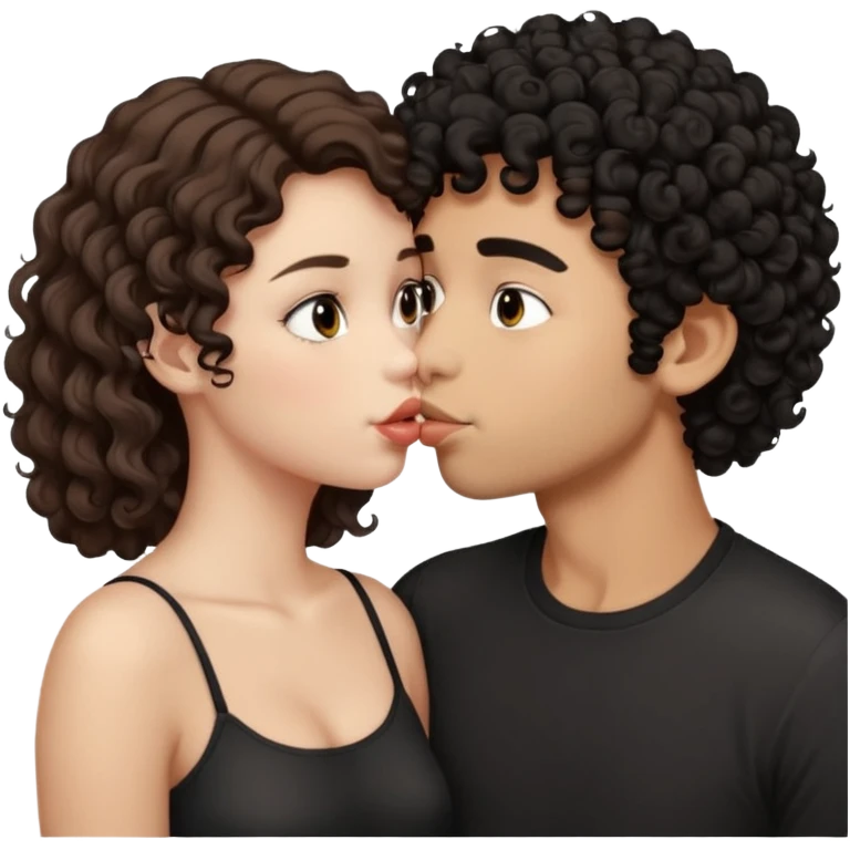 tan boy with black curly hair kissing pale girl with brown hair emoji