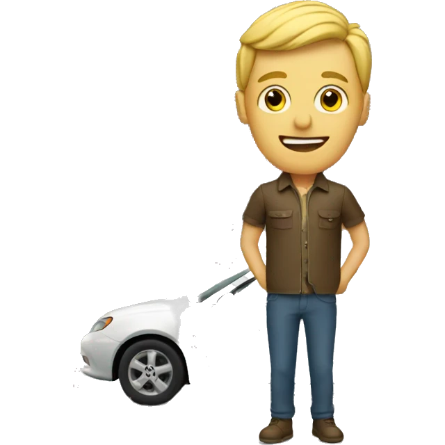 man with car and house behind emoji