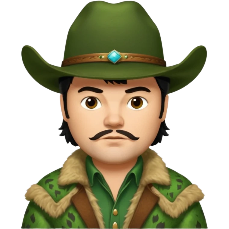 jack black haired cowboy in green fur coat with black hat emoji