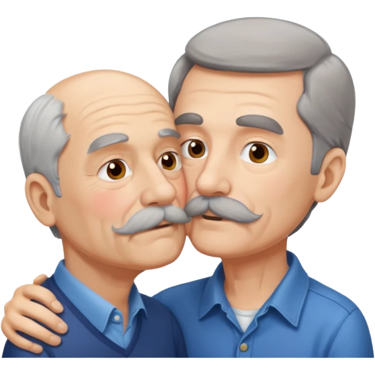 Young brunette man with mustache kissing old man with gray hair emoji