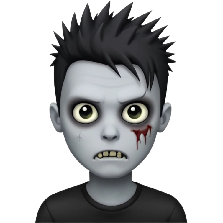 zombie boy with spiky black emo hair and a black shirt emoji
