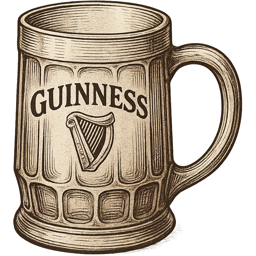an empty vintage Guinness tankard, stylized illustration, no beer emoji