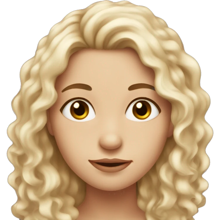 Fair skin girl ,with hazel eyes ,feminine face  and has long dark brown curly hair  emoji