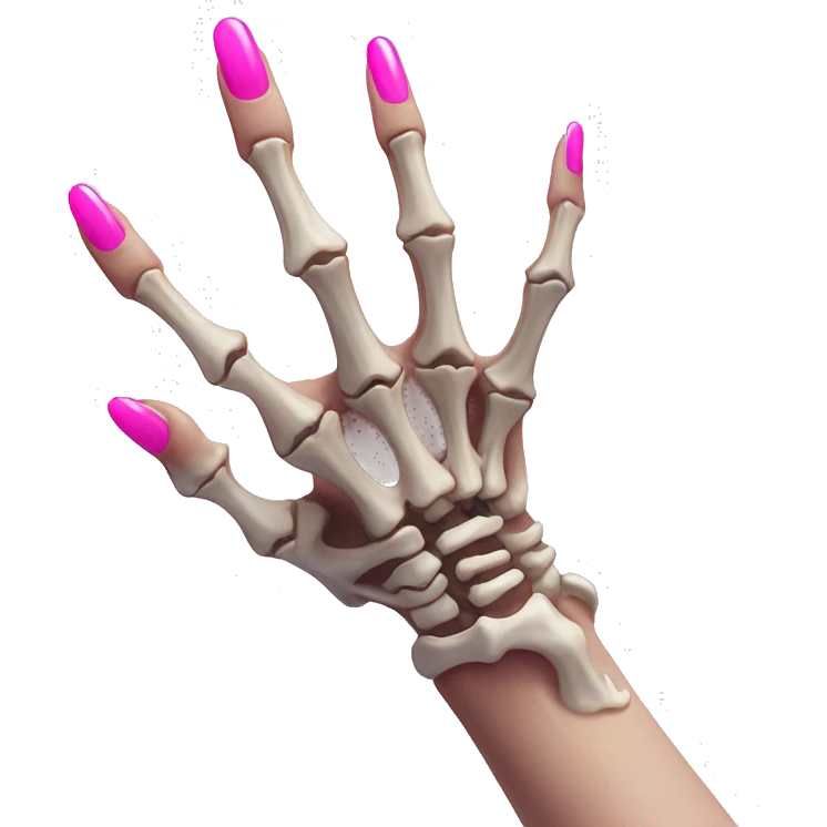 Skeleton hand 5 fingers with pink polish nails minimalistic  emoji