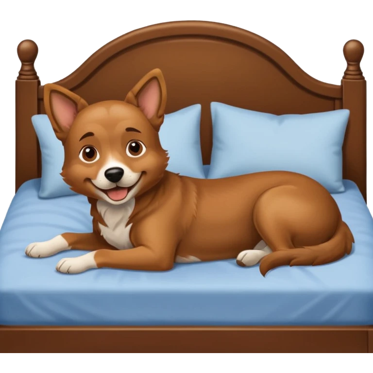 A dog in a bed with Liam  emoji
