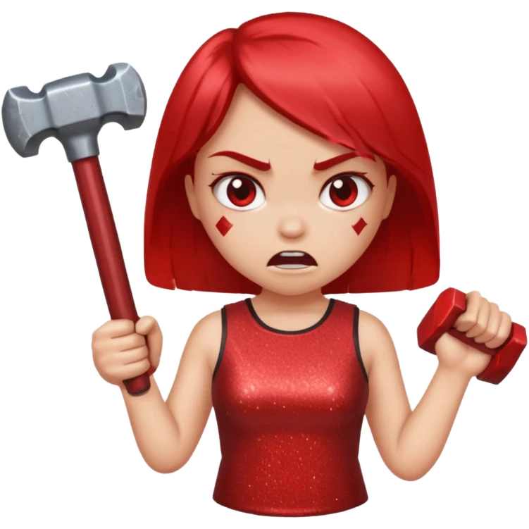 red glitter angry girl with a giant hammer emoji