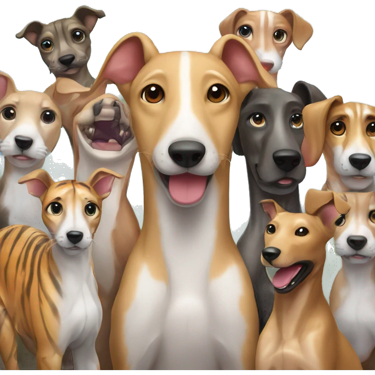 Fawn tiger greyhound in front of group of friends emoji