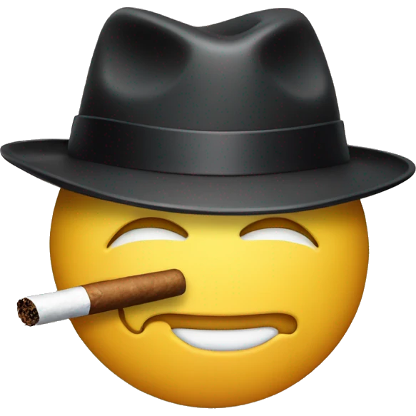 The face has a fedora hat on and the emoji has a cigar in its mouth. mafia emoji emoji