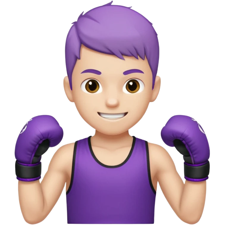 now make a boy whose white smiling in purple kickboxing full shirt with Fighting HARD on the shirt emoji
