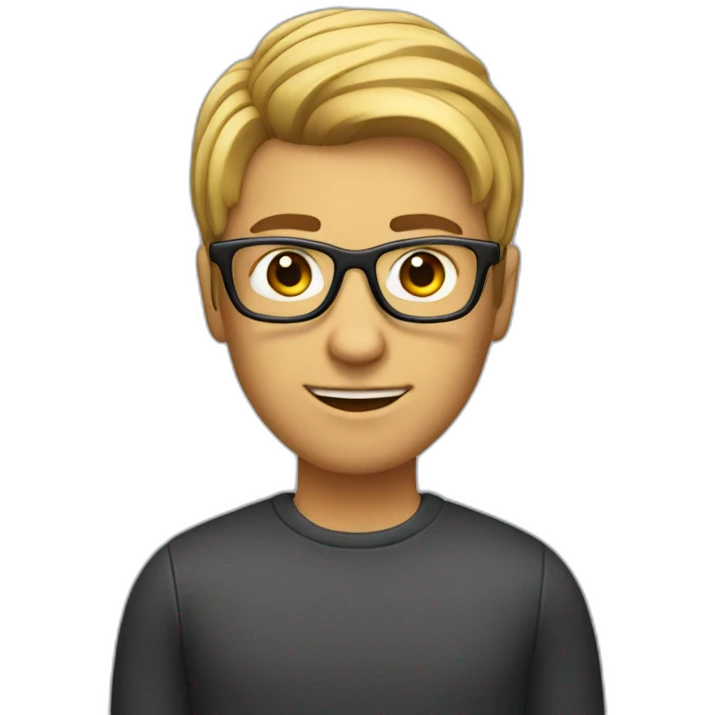 programmer at a computer wearing glasses. Side part hairstyle emoji