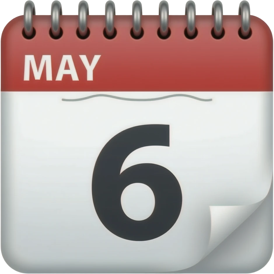 calendario del mes de "mayo" con el día "6" emoji