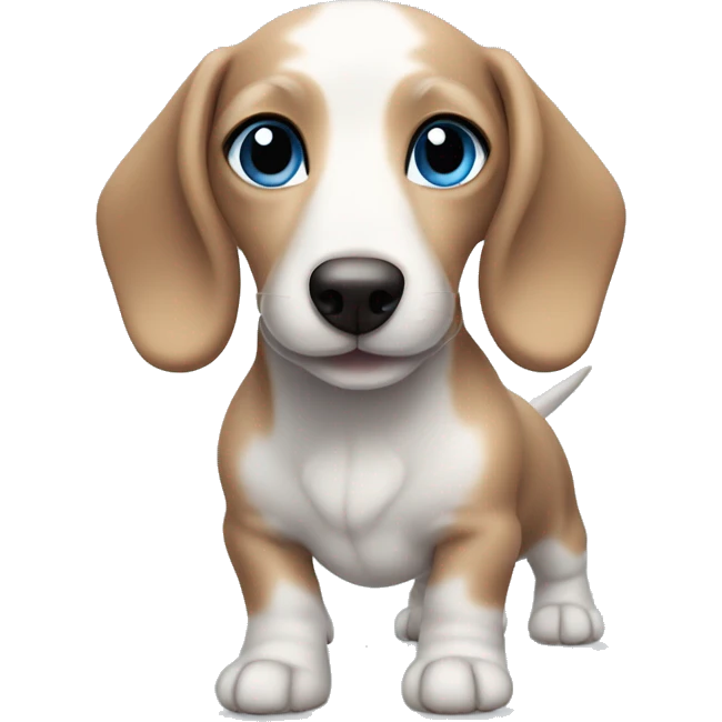 White baby wiener dog with gray and brown fur on face and bright blue eyes emoji