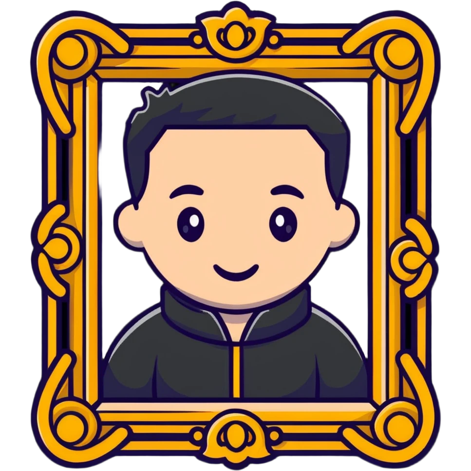A man's photograph in a decorative picture frame emoji