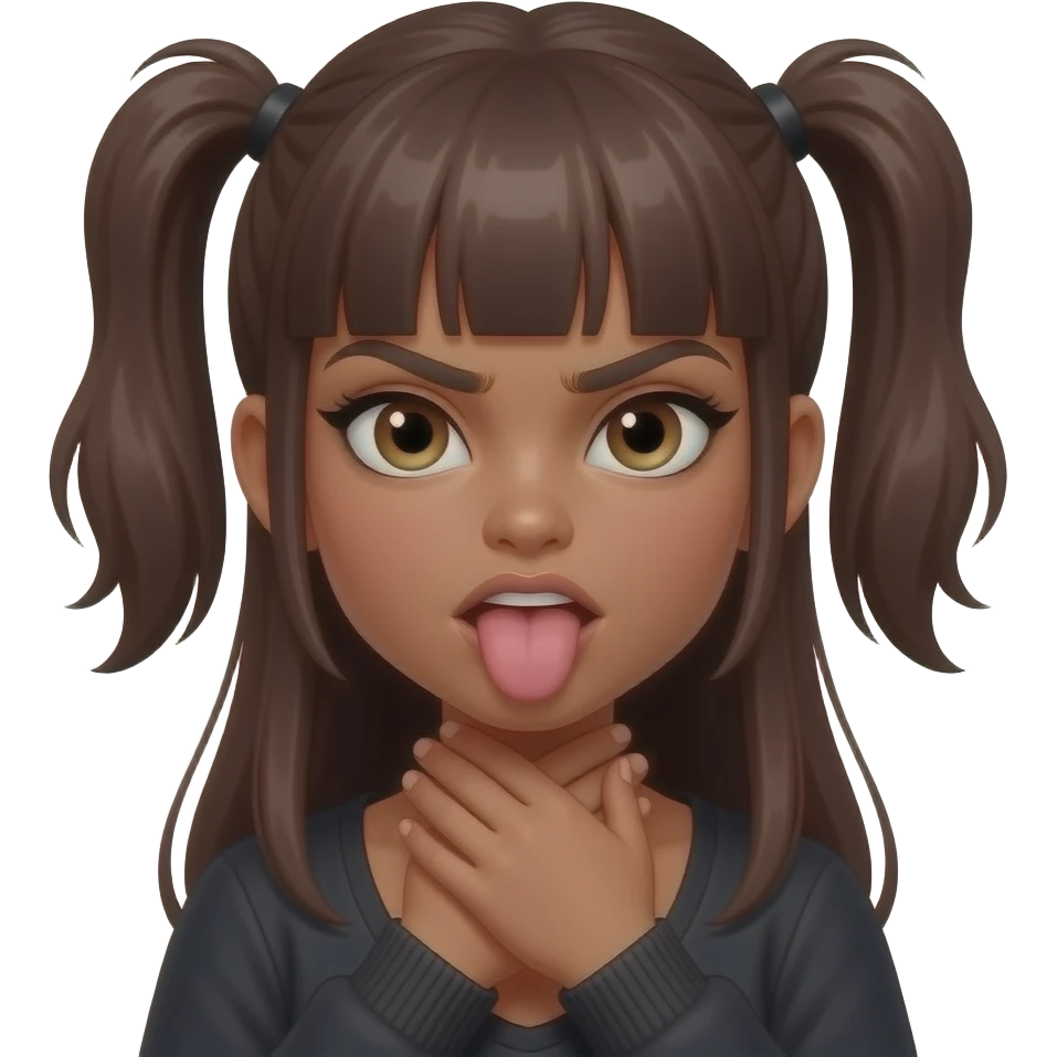 Angry Medium brown skin pretty gothic girl Choking self with hands around neck With tongue sticking out emoji