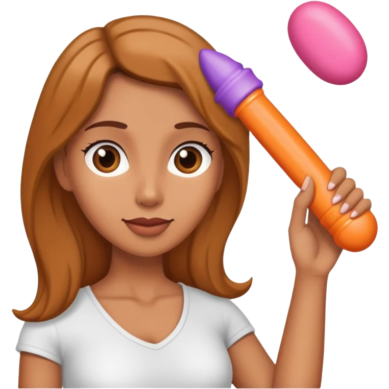 Women with a dildo in her hands and her anal emoji