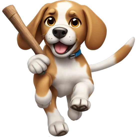 Dog with a stick running emoji