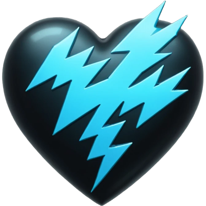 Obsidian-Black heart with a cyan lightning strike pattern across it  emoji