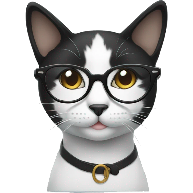 Black and white cute Cat wearing glasses emoji
