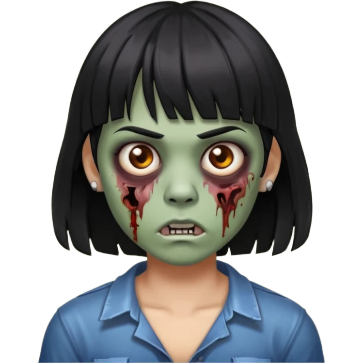 make a zoombie iphone emoji with medium black hair with bangs, piercing in both eyebrow and septum emoji