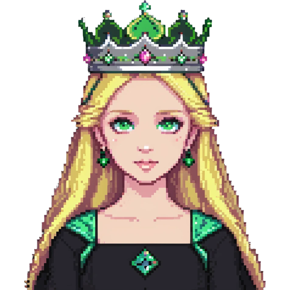 beautiful princess with blonde hair and striking green eyes wearing a crown emoji