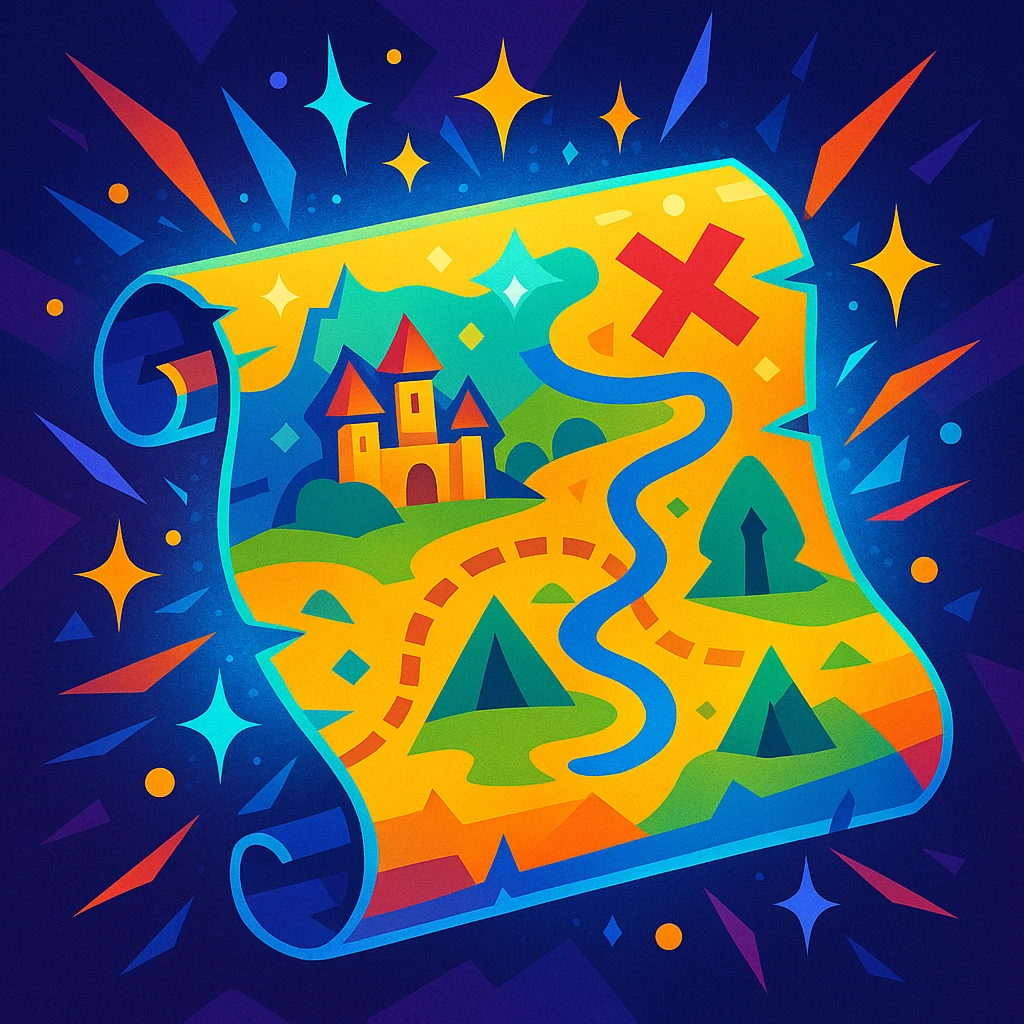 a magic map, shimmering with magical energy, vibrant colors emoji