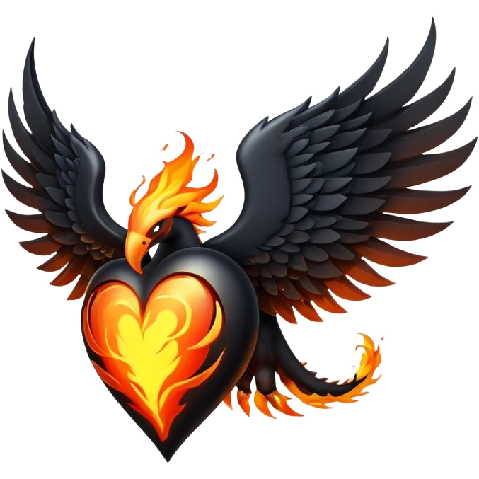 Black heart with wings and fire emoji