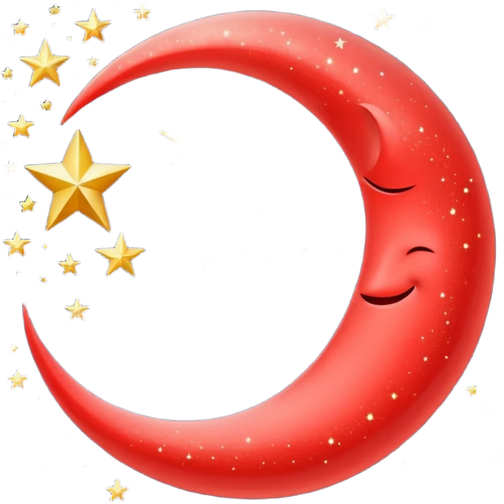 Beautiful sparkly glittery shiny pretty red crescent and stars scenery emoji