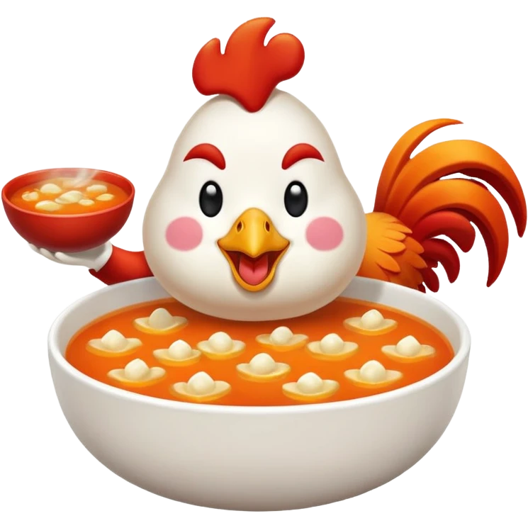 happy rooster with a bowl of soup emoji emoji