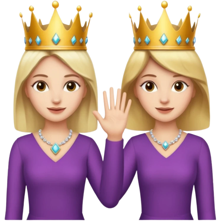 two women with crowns and the same outfit making high five emoji