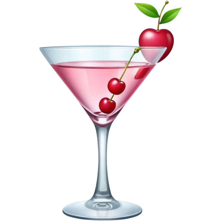 A pink martini in a V-shaped glass with a tiny cherry floating on top.
 emoji