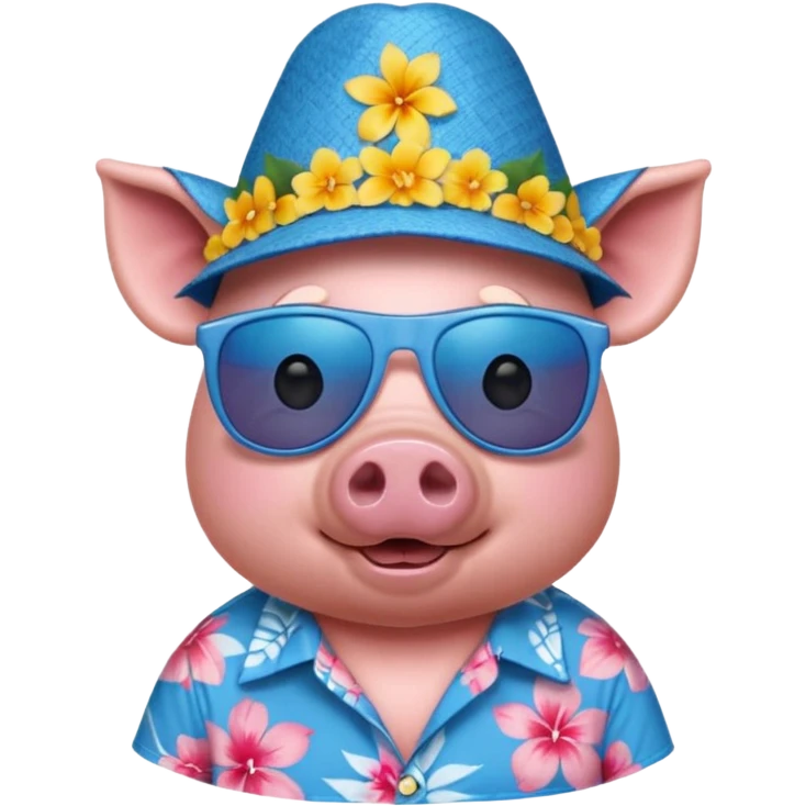 Pig with blue aloha shirt, birthday hat, sunglasses emoji