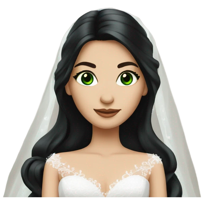 Beautiful bride with long black hair green eyes  emoji