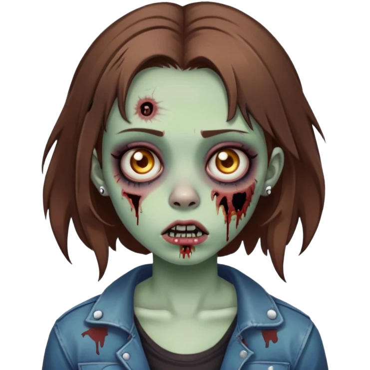 zombie teen girl with brown hair, grunge style, and septum piercing emoji